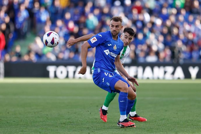 Borja Mayoral of Getafe CF in action during the spanish league, La Liga EA Sports, football match played between Getafe CF and Real Betis Balompie at Coliseum stadium on October 21, 2023, in Getafe, Madrid, Spain.