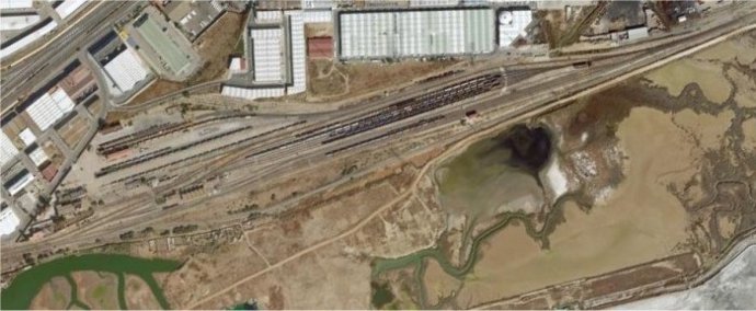 Imagen aérea de la terminal Huelva Mercancías.