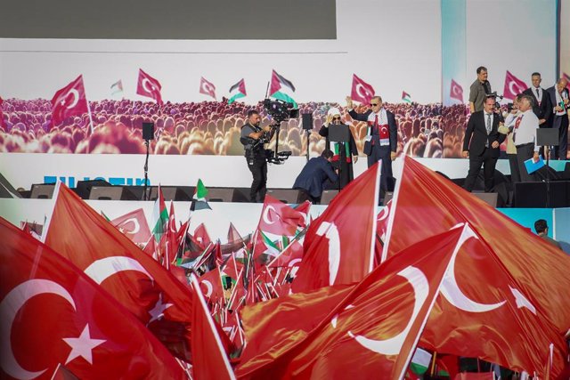 El presidente de Turquía, Recep Tayyip Erdogan, en la Gran Concentración por Palestina de Estambul 