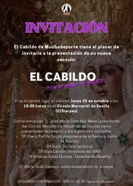 Convocatoria para la puesta de largo este próximo lunes de 'El Cabildo con nombre de Mujer' en el Círculo Mercantil de Sevilla.
