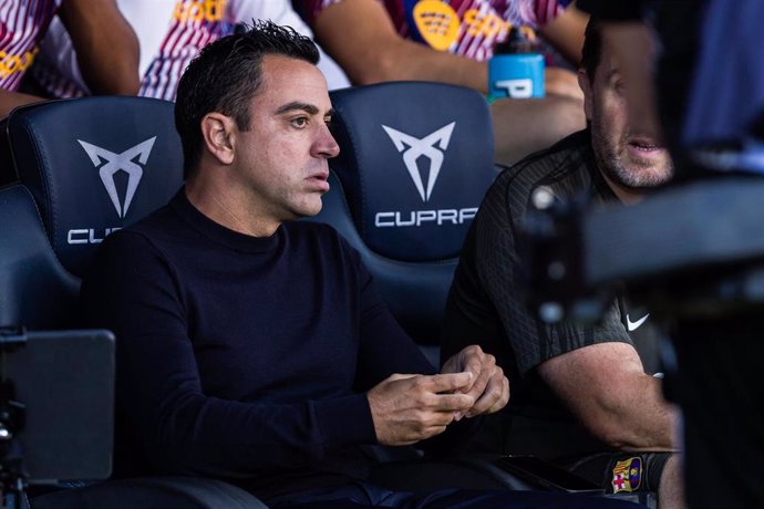 Xavi Hernandez, head coach of FC Barcelona, looks on during the Spanish league, La Liga EA Sports, football match played between FC Barcelona and Real Madrid at Estadi Olimpic  on October 28, 2023 in Barcelona, Spain.