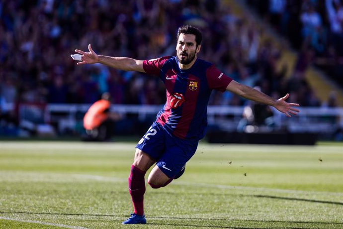 Ilkay Gundogan of FC Barcelona celebrates a goal during the Spanish league, La Liga EA Sports, football match played between FC Barcelona and Real Madrid at Estadi Olimpic  on October 28, 2023 in Barcelona, Spain.