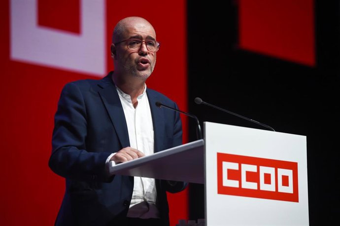 Archivo - El secretario general de CCOO, Unai Sordo, en la inauguración del 12 Congreso Confederal de CCOO, en el Hotel Marriott Auditorium, a 21 de octubre de 2021, en Madrid (España). 