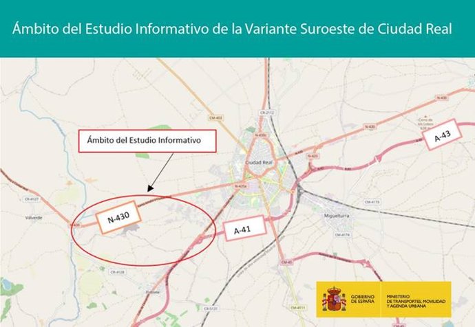 Mapa del estudio informativo de la Variante Suroeste de Ciudad Real