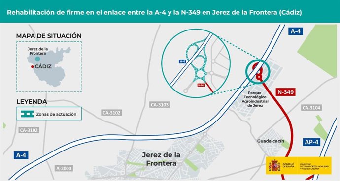 Adjudicada por 320.000 euros la rehabilitación del enlace entre la autovía A-4 y la carretera N-349 en Jerez