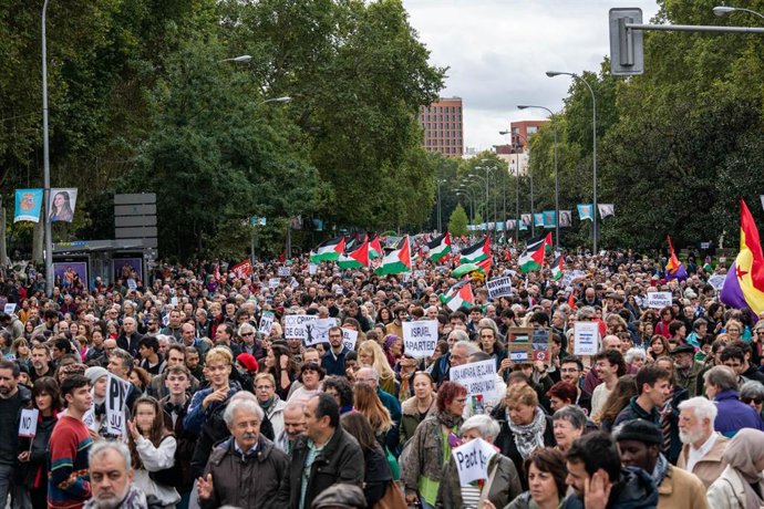 Decenas de personas durante una manifestación en apoyo a Palestina, a 29 de octubre de 2023, en Madrid (España).