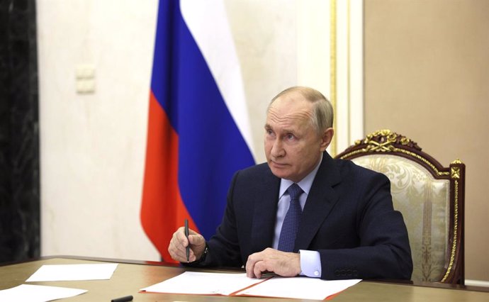 October 27, 2023, Moscow, Moscow Oblast, Russia: Russian President Vladimir Putin chairs a videoconference meeting with the permanent members of the Security Council from the Kremlin, October 27, 2023 in Moscow, Russia.