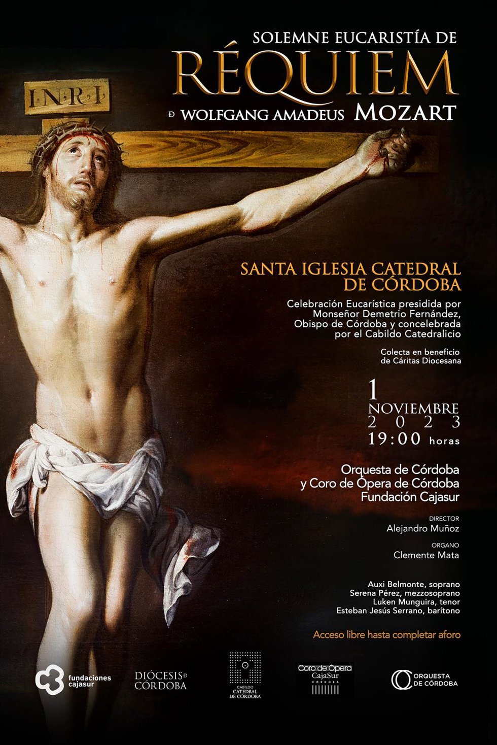 Archivo - Cartel de la Eucaristía del 'Requiem' de Mozart que acoge este miércoles la Mezquita-Catedral de Córdoba.