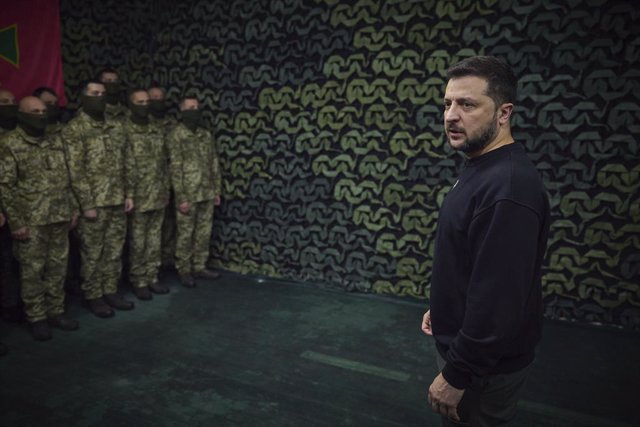 October 20, 2023, Kherson, Kherson Oblast, Ukraine: Ukrainian President Volodymyr Zelenskyy delivers remarks to intelligence officers during a visit with the Intelligence Unit of the Border Guards on the frontlines, October 20, 2023 in Kherson Oblast, Ukr