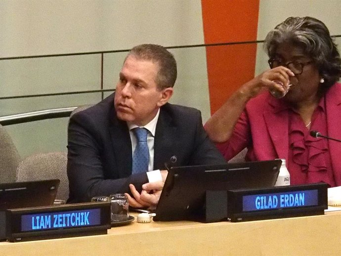 October 13, 2023, New York, New York, USA: New York, New York,   October 13,2023 .  Standing with Israel.Briefing by Ambassador Gilad Erdan, Permanent Representative of Israel to the United Nations, alongside family of Israeli hostages.