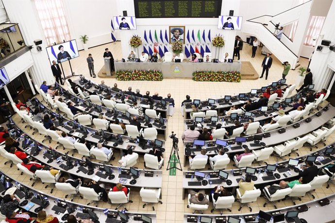 Archivo - June 14, 2023, Managua, Managua, Nicaragua: Iranian President EBRAHIM RAISI delivering a speech at the National Assembly.