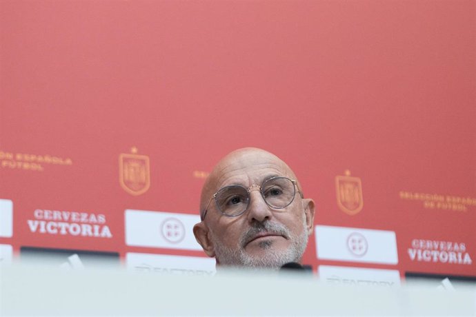Luis de la Fuente, head coach of Spain, attends his press conference at Ciudad del Futbol on October 10, 2023, in Las Rozas, Madrid, Spain.