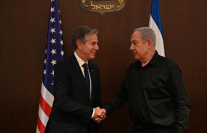 October 16, 2023, Tel Aviv, Israel: US Secretary of State ANTONY BLINKEN visits Israel for the second time since the outbreak of the war and meets Israeli Prime Minister BENJAMIN NETANYAHU at the IDF headquarters, Kirya, in Tel Aviv.