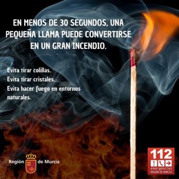 Anuncio del Centro de Coordinación de Emergencias de la Región de Murcia para evitar incendios forestales