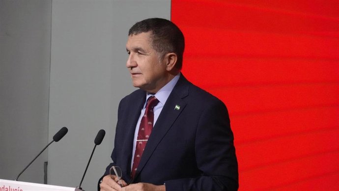 El parlamentario del PSOE-A Gaspar Llanes, en rueda de prensa en la sede del PSOE-A.