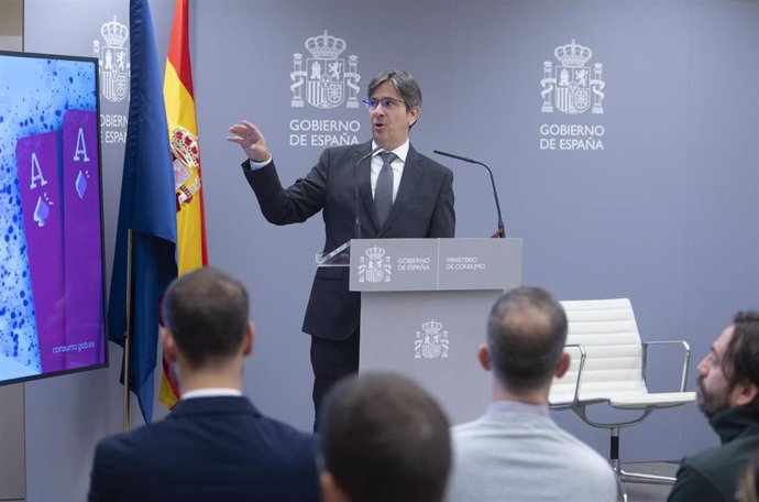 El director general de ordenación del juego, Mikel Arana Echezarreta, interviene durante el acto de presentación del Estudio de prevalencia de juego 2022-2023, en la sede del Ministerio, a 20 de octubre de 2023, en Madrid (España). El estudio ha sido el