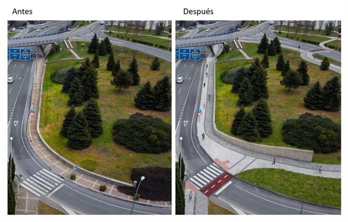 Recreación de un tramo del nuevo carril peatonal y ciclable entre Pamplona y Zizur Mayor.