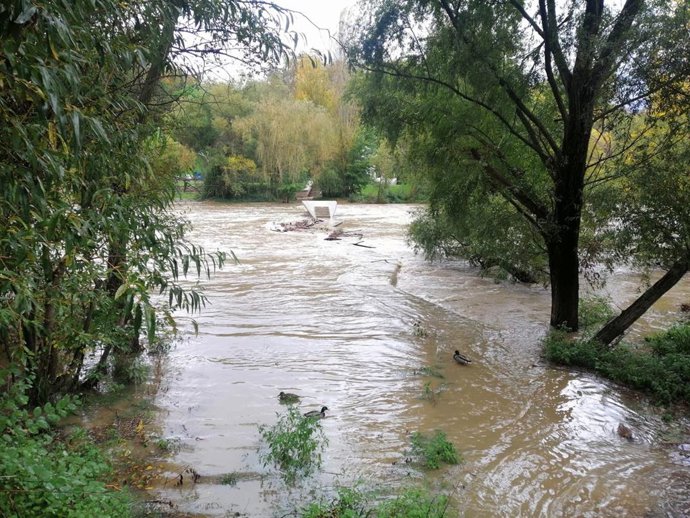 Imagen del río Arga a su paso por las pasarelas, que han sido cerradas