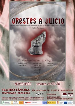 Cartel del estreno de la obra Orestes a juicio, de Rubén Fernández