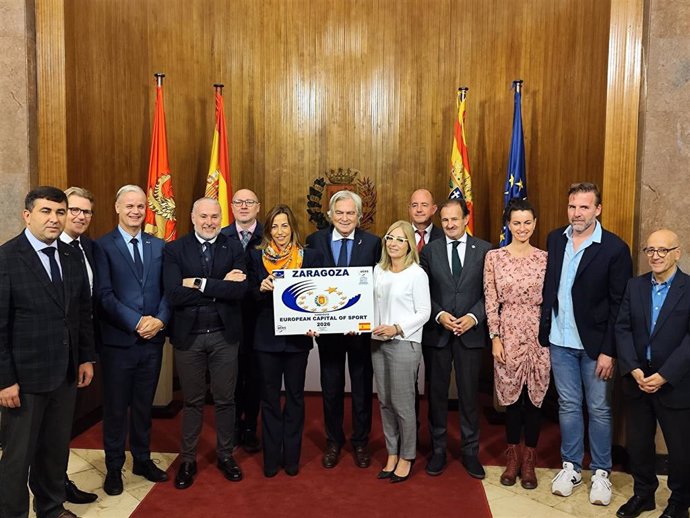 La alcaldesa de Zaragoza, Natalia Chueca, recibe a la comisión evaluadora de 'ACES Europe', que decidirá qué ciudad es Capital Europea del Deporte en 2026.