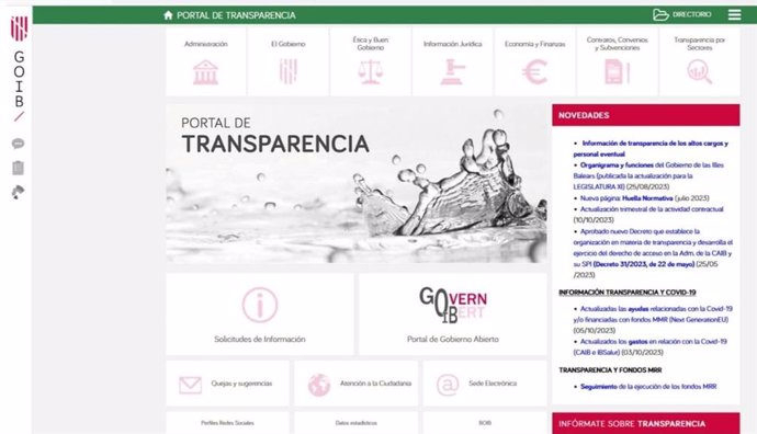 Captura de pantalla del portal de Transparencia de CAIB.