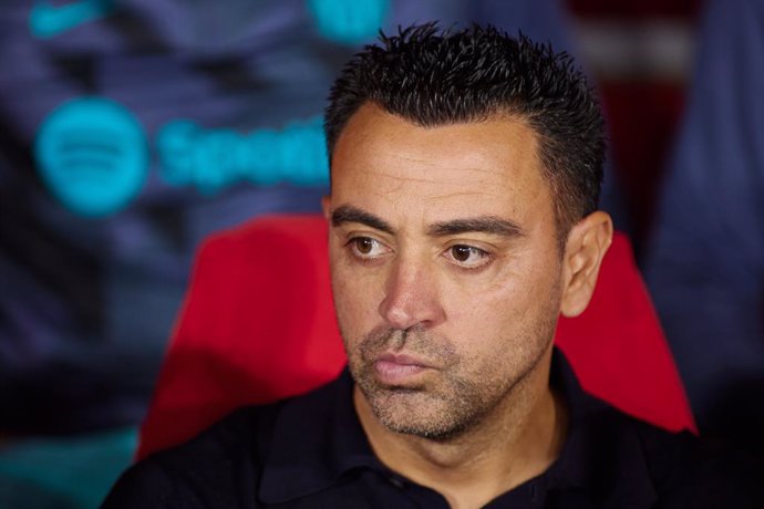 Xavi Hernandez, head coach of FC Barcelona, looks on during the Spanish league, La Liga EA Sports, football match played between Granada CF and FC Barcelona at Los Carmenes stadium on October 8, 2023, in Granada, Spain.