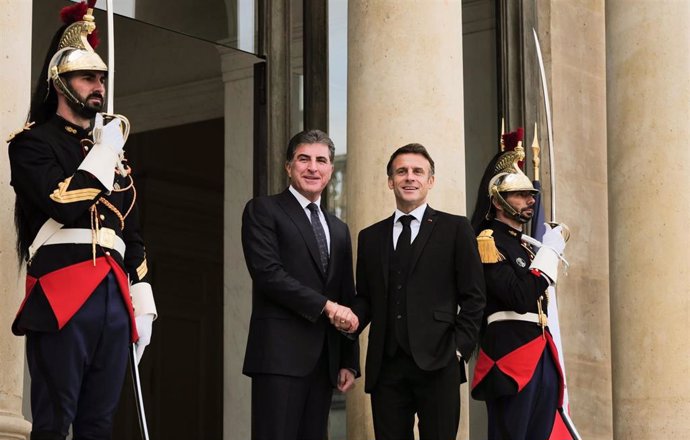 El presidente del Kurdistán iraquí, Nechirvan Barzani, y el presidente francés, Emmanuel Macron