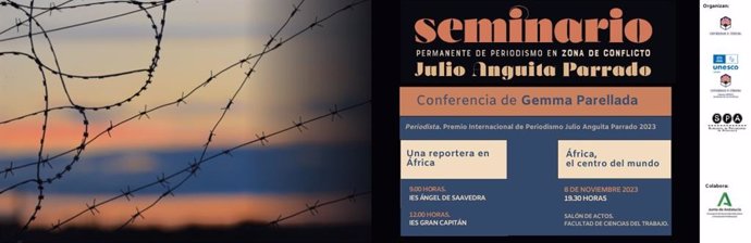 Cartel del Seminario Permanente de Periodismo en Zona de Conflicto en el que se Gemma Parellada abordará los conflictos bélicos silenciados en África.