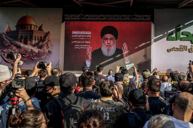 Hasán Nasralá, líder de Hezbolá, pronuncia un discurso