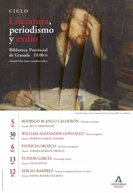 Cartel del ciclo 'Literatura, periodismo y exilio' que acoge la Biblioteca Provincial de Granada.