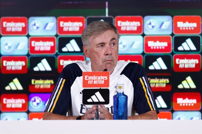 Archivo - Carlo Ancelotti attends his press conference after the training day of Real Madrid celebrated at Ciudad Deportiva Real Madrid on august 24, 2023, in Valdebebas, Madrid, Spain.