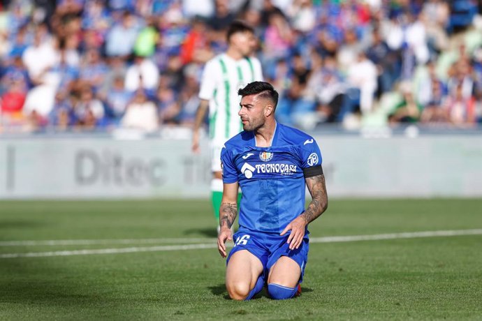 Diego Rico of Getafe CF laments during the spanish league, La Liga EA Sports, football match played between Getafe CF and Real Betis Balompie at Coliseum stadium on October 21, 2023, in Getafe, Madrid, Spain.