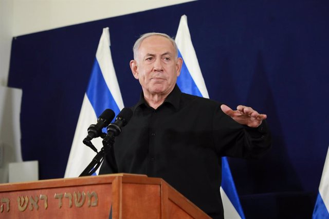 TEL AVIV, Oct. 29, 2023  -- Israeli Prime Minister Benjamin Netanyahu attends a press conference in Tel Aviv, Israel on Oct. 28, 2023.   Israeli Prime Minister Benjamin Netanyahu said on Saturday that the country's war cabinet and political cabinet "unani