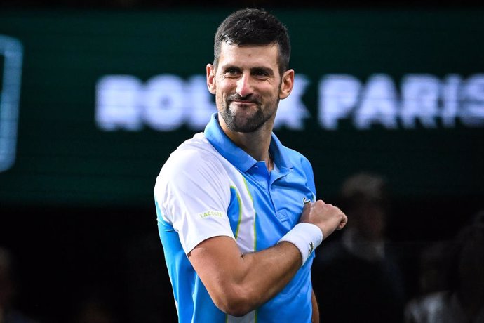 Novak DJOKOVIC of Serbia celebrates his victory during the sixth day of the Rolex Paris Masters 2023, ATP Masters 1000 tennis tournament on November 04, 2023 at Accor Arena in Paris, France - Photo Matthieu Mirville / DPPI