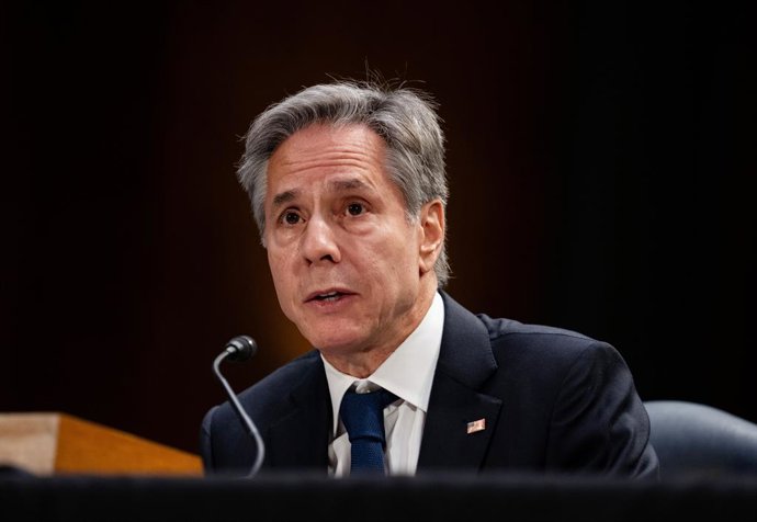 WASHINGTON, Oct. 31, 2023  -- U.S. Secretary of State Antony Blinken testifies during a hearing before the Senate Appropriations Committee in Washington, D.C., the United States, on Oct. 31, 2023. Multiple protesters demanding an immediate ceasefire in 