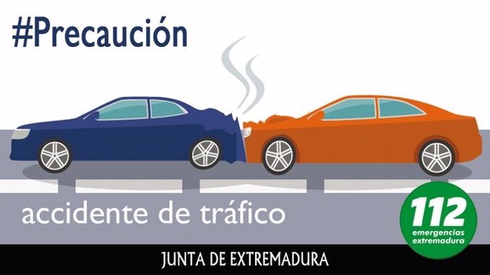 Cartel del 112 Extremadura sobre precaución por un accidente de tráfico