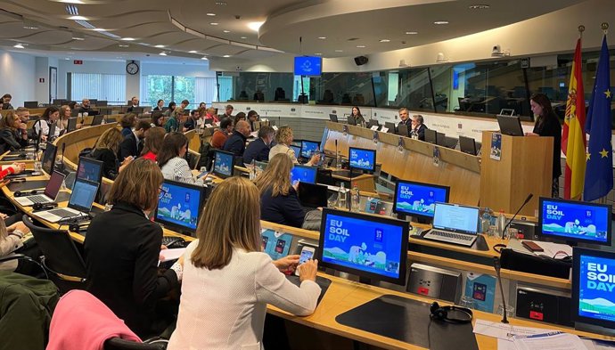 El consejero de Medio Ambiente, Universidades, Investigación y Mar Menor, Juan María Vázquez, durante la inauguración en Bruselas del EU Soil Day, una conferencia impulsada por la Región.