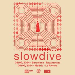 Cartel de los conciertos de Slowdive en Barcelona y Madrid en 2024