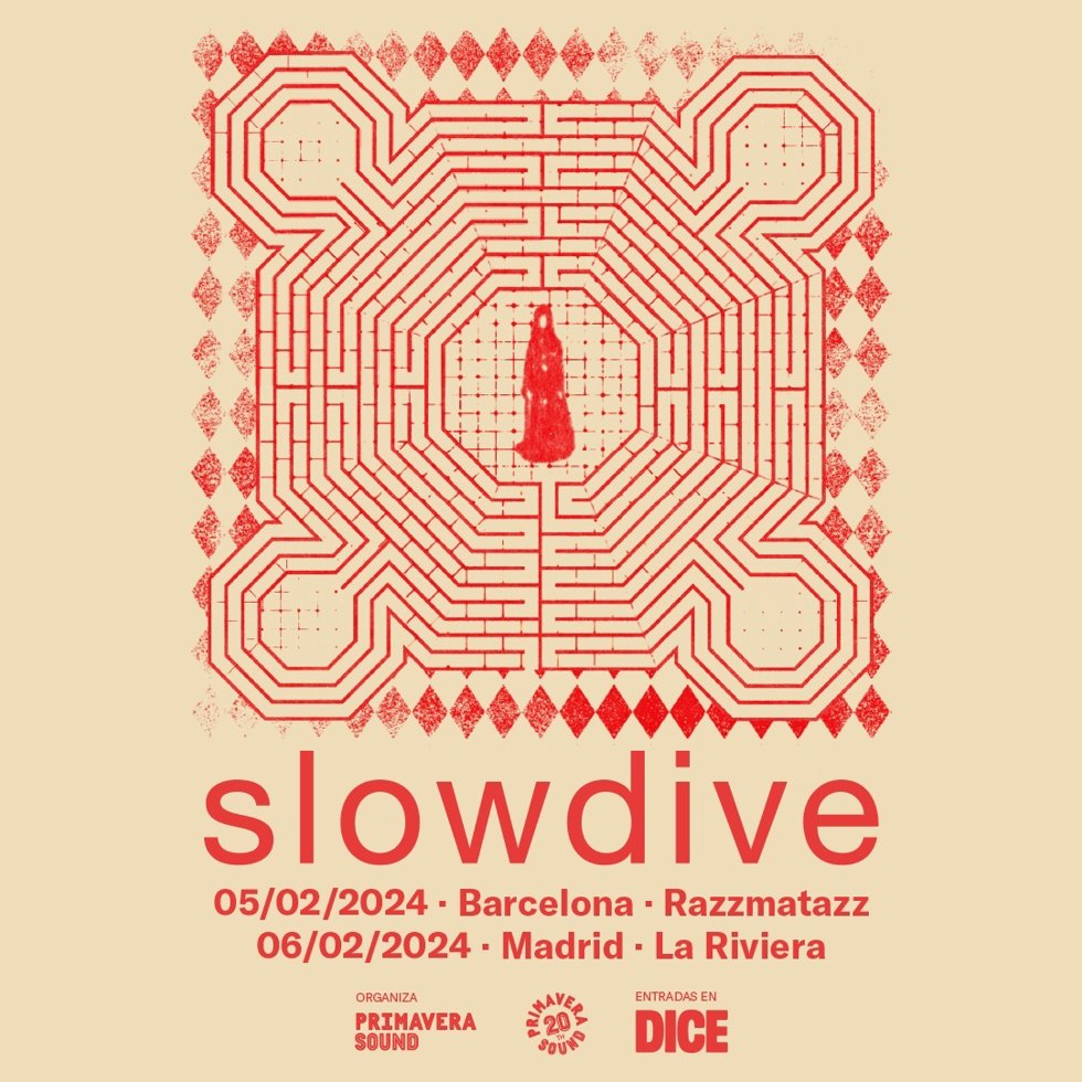 Cartel de los conciertos de Slowdive en Barcelona y Madrid en 2024