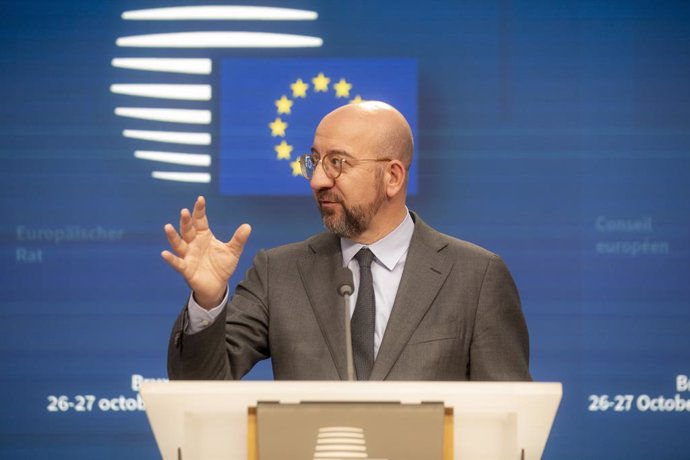 European Council President Charles Michel pictured during a meeting on the second day of the European council, at the European Union headquarters in Brussels, Friday 27 October 2023.