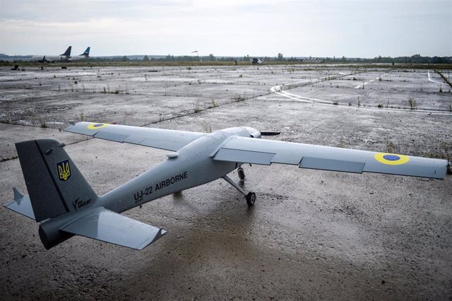 Archivo - Dron UkrJet durante la presentación de vehículos aéreos no tripulados para las Fuerzas Armadas de Ucrania