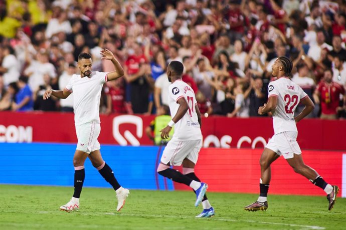 Djibril Sow of Sevilla FC celebrates a goal during the Spanish league, LaLiga EA Sports, football match played between Sevilla FC and Rayo Vallecano at Ramon Sanchez-Pizjuan stadium on October 7, 2023, in Sevilla, Spain.