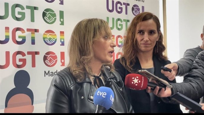 Reunión entre la portavoz de Más Madrid en la Asamblea, Mónica García, y la secretaria general de UGT Madrid, Marina Prieto.