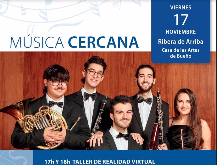 Cartel de la primera parada de la gira de música clásica de Redeia y la Escuela Reina Sofía por la España rural en Bueño, Ribera de Arriba.