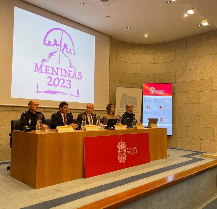 El delegado del Gobierno en Galicia, Pedro Blanco; el presidente de la Diputación, José Tomé; y la alcaldesa de Lugo, Lara Méndez; en la presentación de la V Jornada de formación para las Fuerzas y Cuerpos de Seguridad del Estado sobre violencia de géne