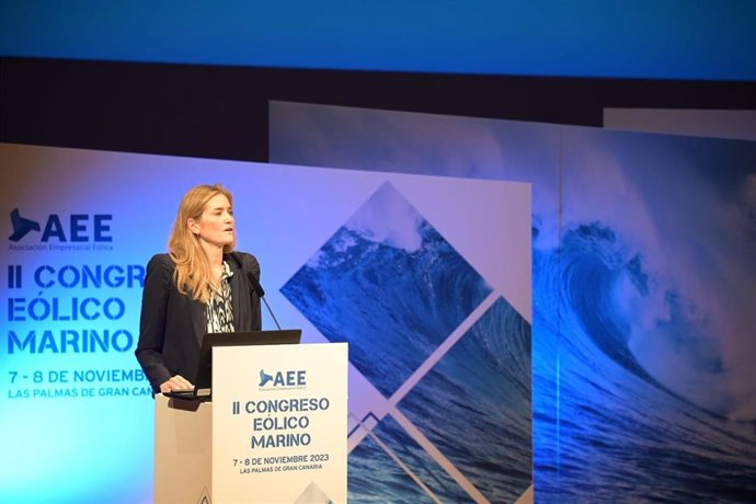 Secretaria de Estado de Energía, Sara Aagesen, durante la inauguración del Congreso de Eólica Marina en Las Palmas de Gran Canaria