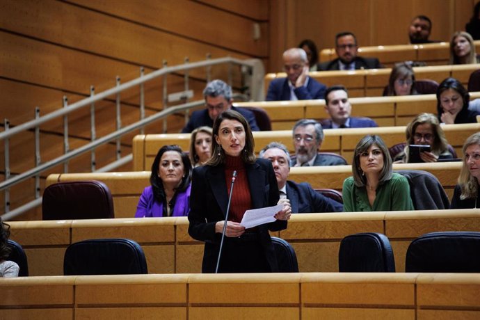 La ministra de Justicia en funciones, Pilar Llop, interviene durante una sesión de control al Gobierno, en el Senado, a 7 de noviembre de 2023, en Madrid (España). 
