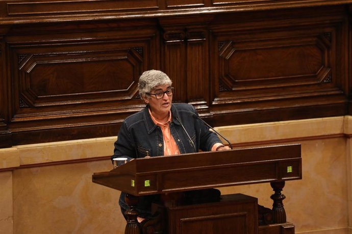 La diputada de los comuns Núria Lozano interviene en el pleno sobre seguridad en el Parlament