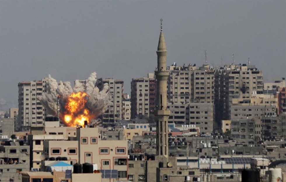 October 12, 2023, Gaza City, Gaza Strip, Palestinian Territory: Smoke billows during Israeli air strikes as raging battles between Israel and the Hamas movement continue for the sixth consecutive day.