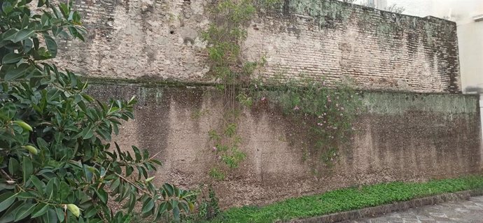 Imagen del lienzo de muralla de la calle San Gregorio, en el entorno de la Puerta de Jerez